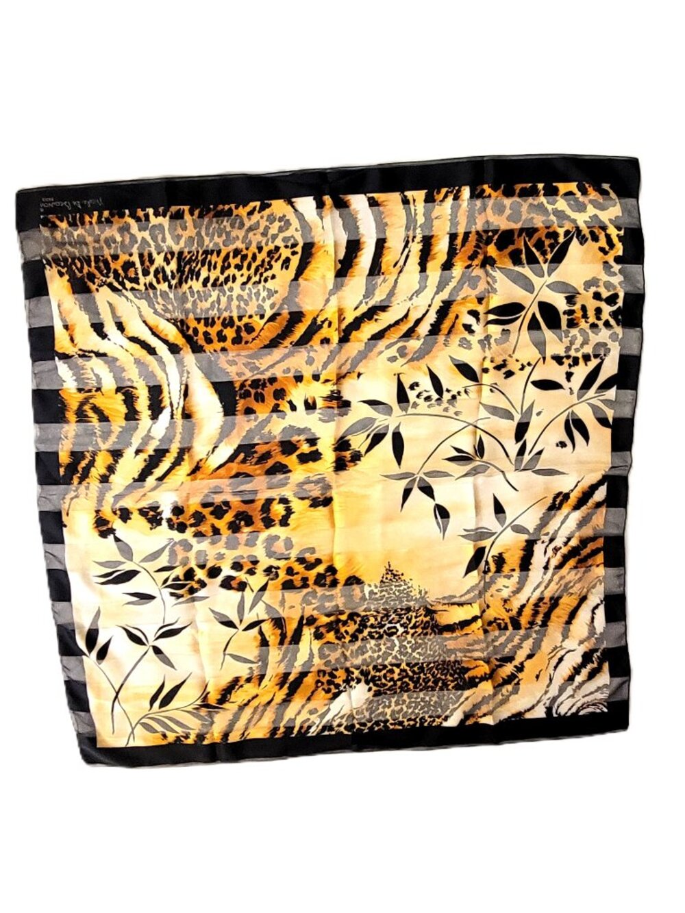 Nicole De Beauvon Paris Silk Scarf Tiger Leopard Cheetah Print Striped Square